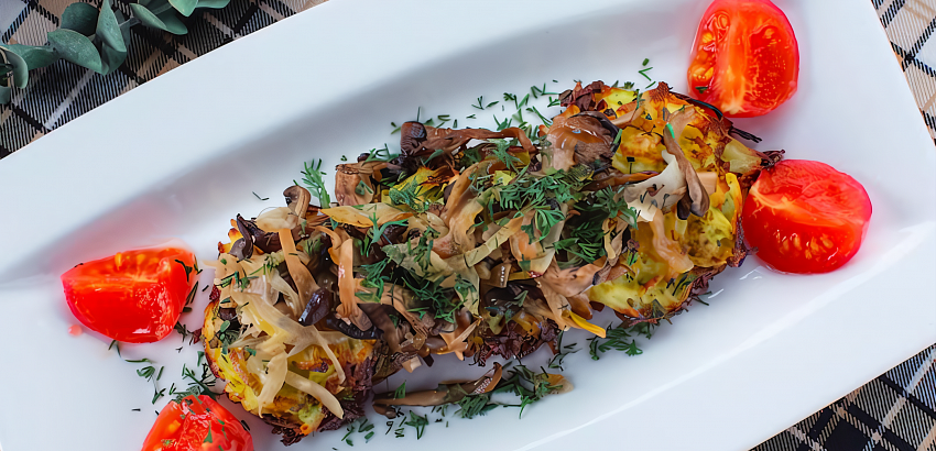 Драники из брокколи с жареными вешенками