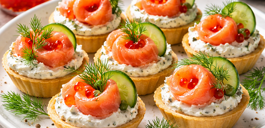 Тарталетка с творожным сыром и семгой