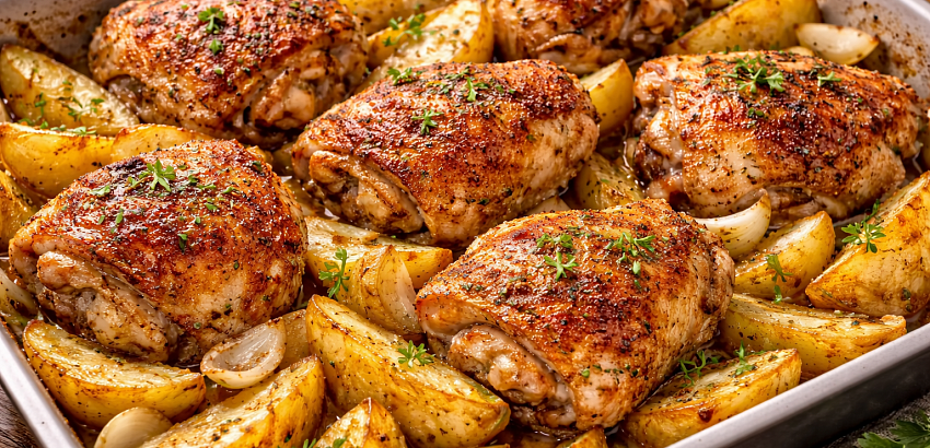 Куриные бёдра с картофелем в духовке