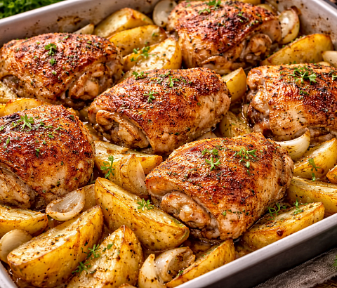 Куриные бёдра с картофелем в духовке
