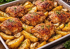Куриные бёдра с картофелем в духовке